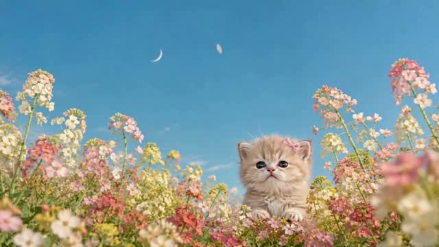 Kitten in Flower Meadow