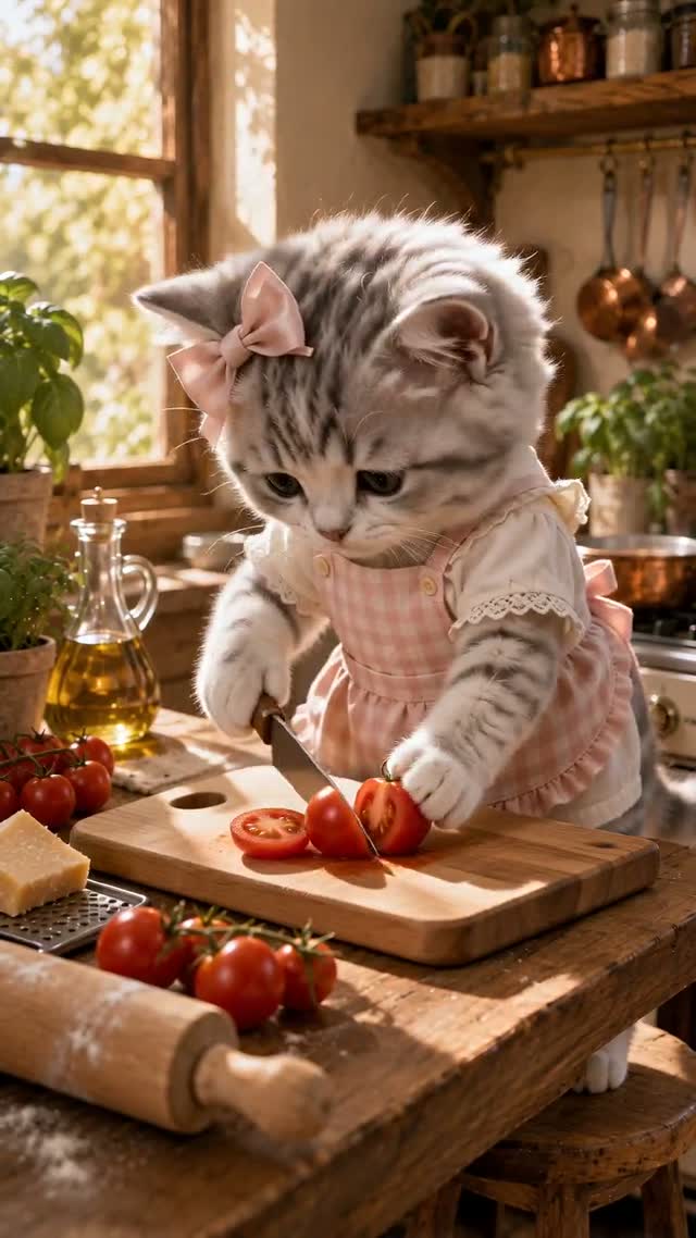 Kitten Makes Pasta